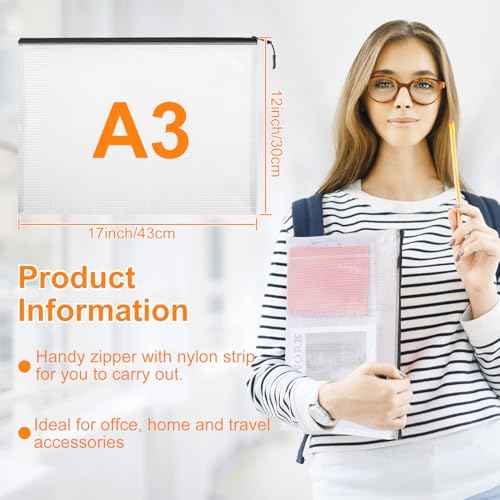 20pcs Plastic Mesh Zipper Pouch Bags, A3 17x12 Inches Extra Large Zipper Bags, Reusable Zipper Pouches for Classroom Office Supplies Organizing, Puzzles & Games, Board Game Organization