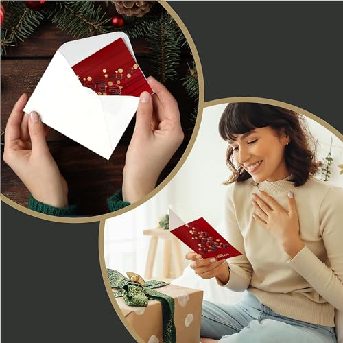 easykart labels 48 Christmas Greeting Cards with Gold Foiling & Embossing with Envelopes, Dark Red Colour, 6.75 x 4.5 Inch Merry Christmas Cards with Seal Stickers For Friends, Family and loved Ones ( 3 Pack )