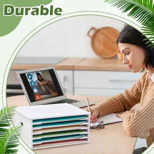 6 Tier Scrapbook Paper Organizer 12 x 12 Inch Adjustable Desk Scrapbook Paper Sorter Storage Rack File Organizer Wide Document Holder for Office Desktop (12. 99 x 13. 78 x 14. 96 Inches)