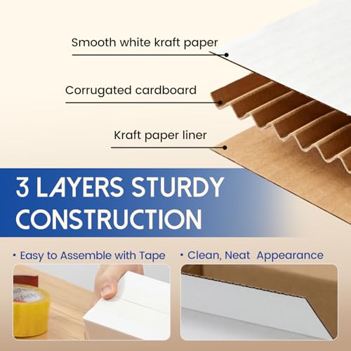 Mefleet 4x4x4 Inch White Corrugated Cardboard Shipping Boxes 50 Pack
