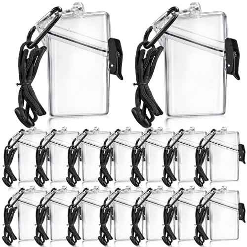 16 Pack Waterproof ID Badge Holder Case Waterproof Clear Vertical ID Card Holder with Lanyard Carabiner and Keychain