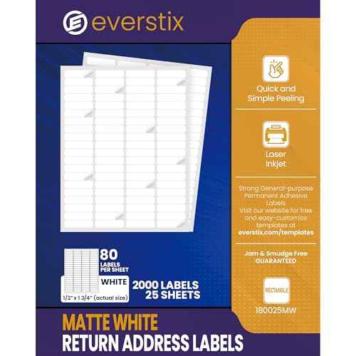 1/2" x 1-3/4", 25 Sheets, 2000 Return Address Labels for Laser & Inkjet Printers, Letter Size