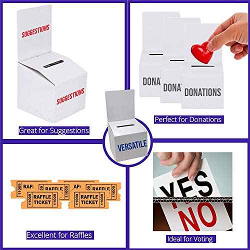 My Charity Boxes Raffle Ticket Donation Collection Ballot Box Reusable Sturdy thick Cardboard with Slot comment Suggestion Box With Removable Header 6H x 6W x 6D, Display area 6H x 6W(Black10 pack)