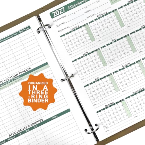 VistaRise 2027 Employee Attendance Calendar - Pack of 25 Green Sheets