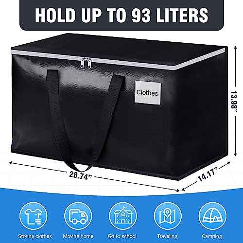 BlissTotes Moving Bags, Heavy Duty Moving Boxes with Zippers Top and Sturdy Handles, Storage Bags for Space Saving and Packing, Collapsible Moving Supplies, Storage Totes (93L, 8-Pack, Black)