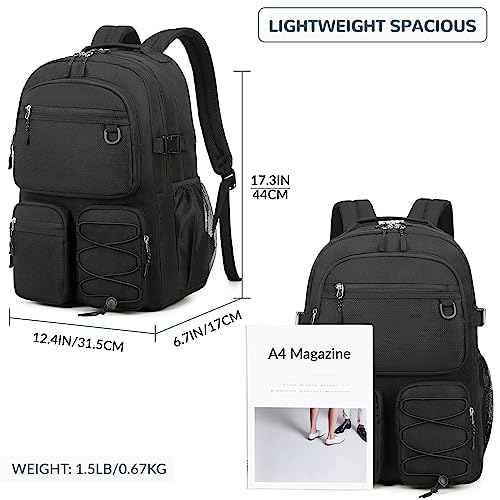 Lohol Water Resistant Daypack with Mulitiple Pockets for School Travel Outdoor College, 15.6 inch Laptop Backpack for Men and Women (Black)