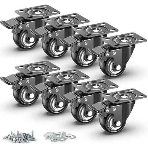 2 inch Caster Wheels Heavy Duty Swivel Casterswith Safety Brake Total Capacity 1200lbs (Set of 8) Good for Industrial or Furniture