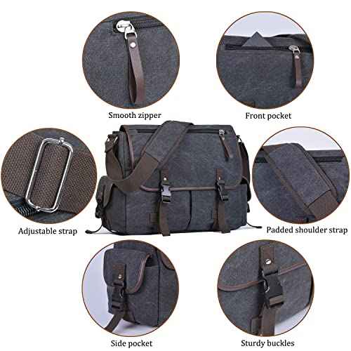 Vintage Canvas 15.6 inch Laptop Messenger Bag for Men Women, College Computer Satchel Shoulder Bag Travel Office Briefcases