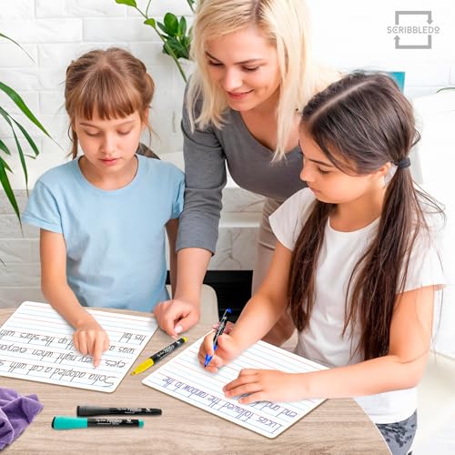 Scribbledo Small Dry Erase Whiteboard Double Sided 9x12 Inches for Kids, Lines & Plain Surface