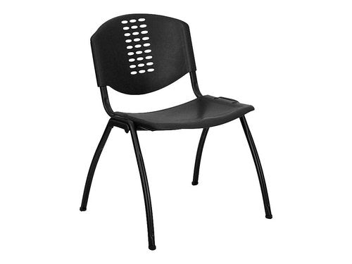 Flash Furniture HERCULES Series 880 lb. Capacity Black Plastic Stack Chair with Oval Cutout Back and Black Frame