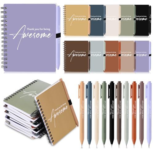 Honoson 50 Sets Spiral Notebook Sets Bulk Christmas Thank You Gift for Employee Appreciation Thank You for Being Awesome Inspirational Notepads with Bamboo Pen for Teacher(Vivid Morandi Color)
