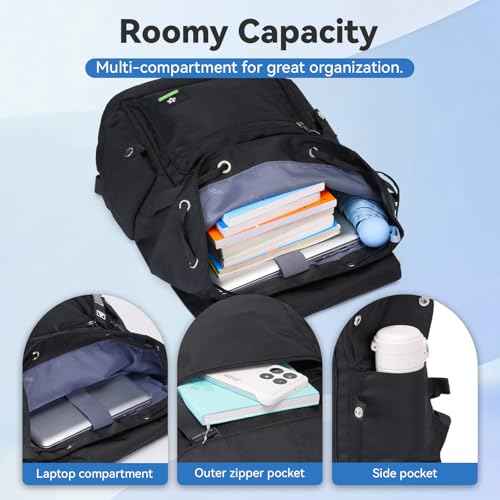 35L Large Capacity Lightweight Casual Backpack for Men Women,Water Resistant Durable Daypack fit 17.3inch Laptop Compartment for Travel,Hiking,Work(Black)