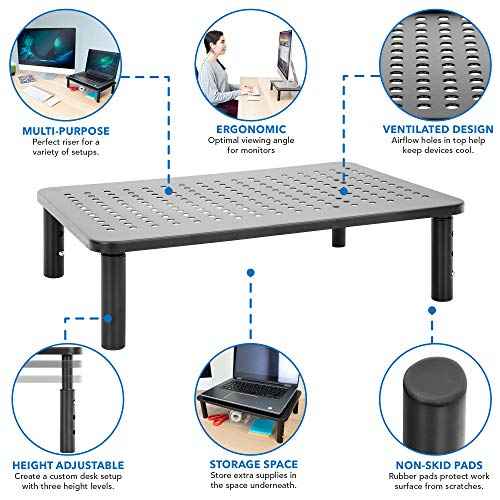 Mount-It! Metal Monitor Riser 2-Pack | Height Adjustable Computer Display and Laptop Stand for Desktop | Fits Up to 32" Screens, 44 Lbs Capacity, Set of Two Risers