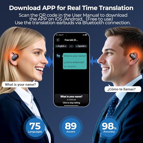 OcciAm AI Translation Earbuds Matte Black - Real-Time Language Translator, 164 Languages, No Subscription