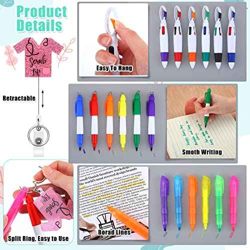 Sasylvia 80 Pcs Nurse Badge Reel Bulk Nursing Badge Accessories with Mini Highlighter Pen Marker Retractable Ball Pen Keychain Clip for Doctor Medical Assistant CNA Week Appreciation Gifts