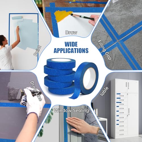 20 Rolls Blue Painters Tape Bulk Pack, Painter's Tape 1-inch ¡¿ 55 yards, Multi-Surface Residue-Free Blue Masking Tape for Wall Painting, Artwork, Automotive and Packaging Labelling, Total 1100 Yards