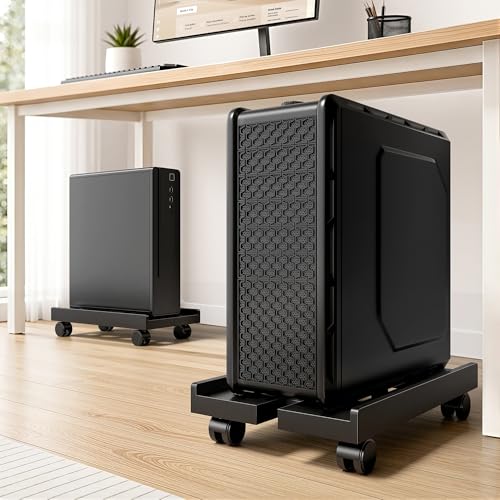 PEGZONE Adjustable CPU Tower Stand with 4 Lockable Wheels – Floor/Desktop Computer Case Riser