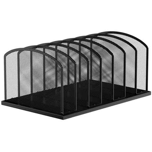 Desk File Organizer 7 Sections Upright Mesh File Sorter Organizer for Desk, Office Organization File Holder for Home, Office & Classroom (Black, 1Pack)