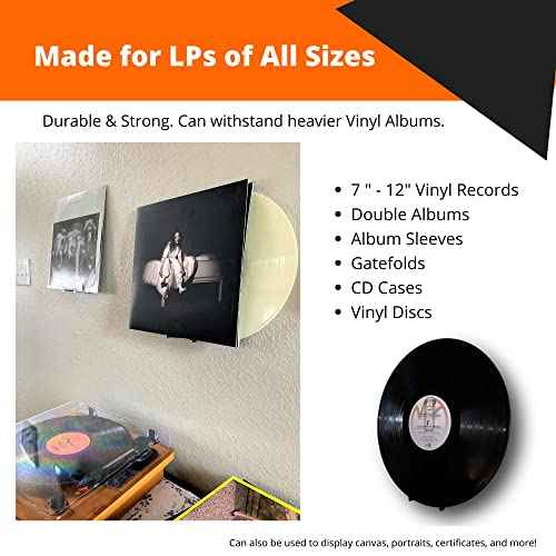 Wall Mount Vinyl Record Display/Shelf [10-PK]- Display Your Albums Without Damaging Your Walls, Perfect for Office, Home, Dorms, and Apartments (Black, 10)