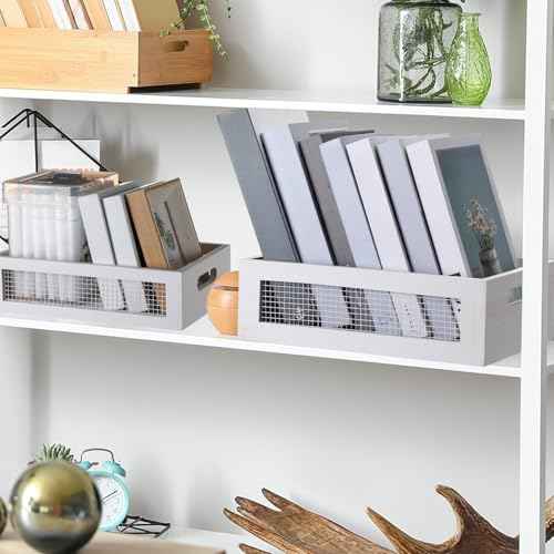 4 Pcs Wooden Nesting Countertop Baskets 4 Size Wooden Storage Box with Handle and Metal Wire Multipurpose Wood Organizer Crate for Fruit Vegetable Kitchen Cabinet Bathroom(White,Small)