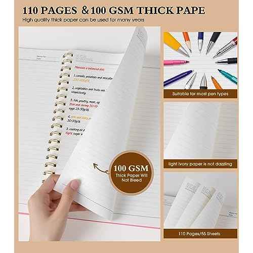 Spiral Notebook Journal 8.5¡± x 11¡±, A4 Large Pink Notebooks for Women Men, College Ruled Lined Journal, 100 GSM Paper, Plastic Hardcover Spiral Bound Journals for Work School Note Taking Business