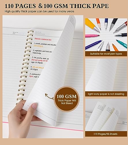 Pink Spiral Notebook Journal 8.5”x11” A4 Large College Ruled 100 GSM Paper - UEBZFOCS