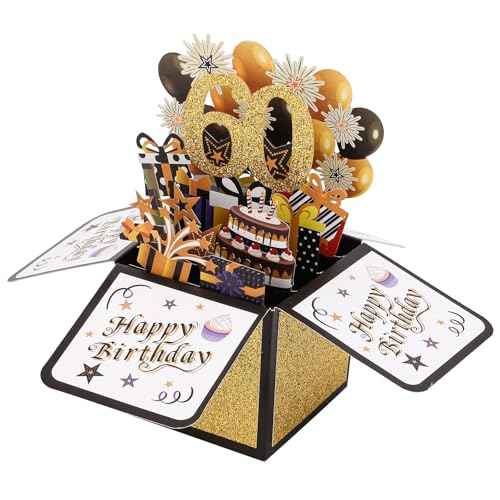 Happy 60th Birthday Pop-Up Card, Multicolored 60 Year Old Birthday 3D Cards with Envelopes Cool Sixty Birthday Popup Box Best 60th Birthday Gift Ideas for Men Women