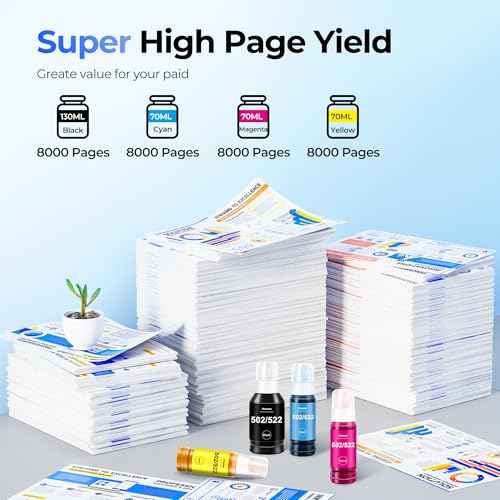 T502 502 Ink Refill Bottles ET-2850 ET-3850 Replacement for Epson 502 Ink Refill Bottles 4 Pack Compatible for Ecotank ET 2850 ET 3850 ET-4760 ET-2760 ET-3830 ET 15000 ET 4850 ET-3843 2750 Printer