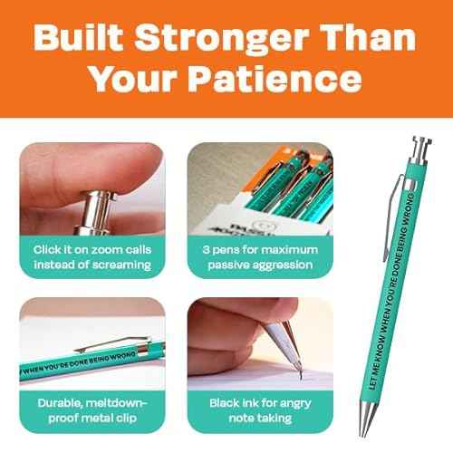 Funny Passive Aggressive Pens - 3 PCS Retractable Sarcastic Ballpoint Pens with Hilarious Quotes and Smooth Black Ink ? Novelty Office Gag Gift for Coworkers & Friends