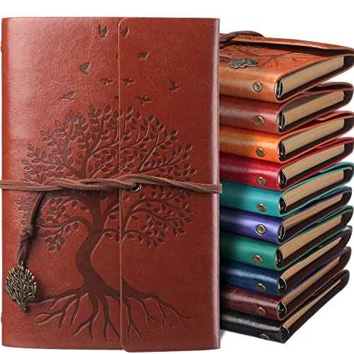 PU leather Journal notebooks Tree Life Bound Journals Diary Vintage Refillable Blank Notebook Retro Leather Notebook Blank Loose Leaf Travelers Journal for Women Men, 7 Inch (Vivid Color,10 Pcs)