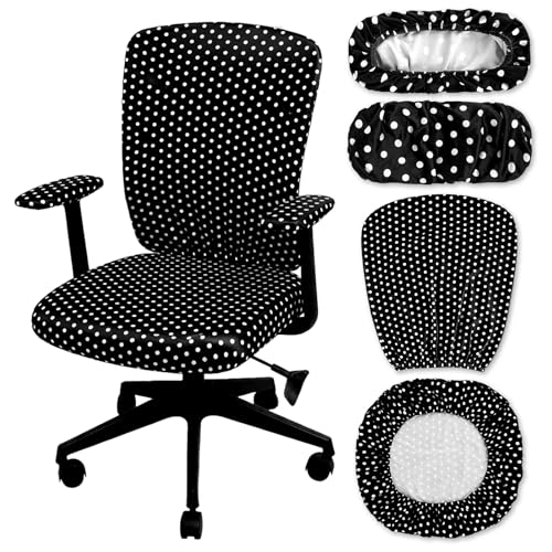 Polka Dot Chair Slipcovers Set – 4-Piece Stretch Office Chair Covers for Desk Chairs