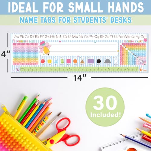 BEAWART 30 Pack Student Desk Name Plates with Alphabet and Learning Charts