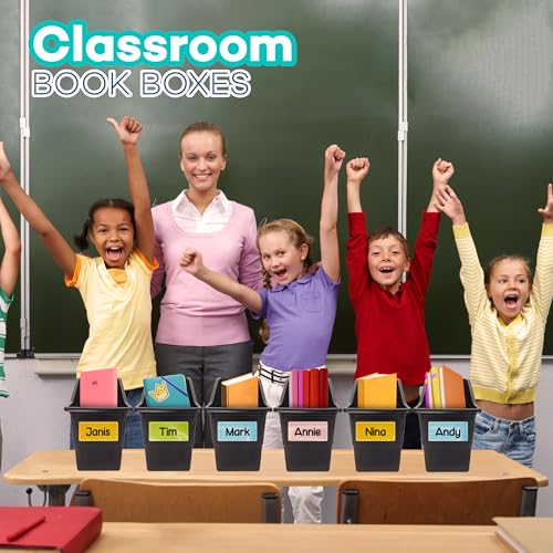 6-Pack Durable Plastic Book Bins for Classroom Organization with Labels