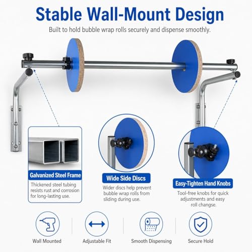 MiBoce 120CM Wall Mount Bubble Foam Wrap Dispenser Galvanized Steel Packaging Holder
