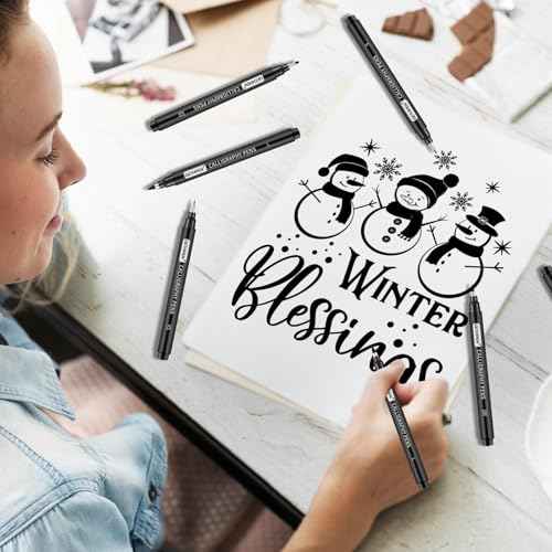 Calligraphy Pen,10 Size Calligraphy Pens for Writing,Calligraphy markers,Brush Pens Calligraphy Set for Beginners,Black Archival Ink Pens,Hand Lettering Pen for Art Drawing,Sketching,Scrapbooking
