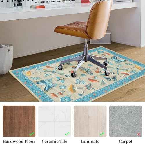 Office Chair Mat for Hardwood Floor,Mushroom 36"x48" Computer Chair Mat for Rolling Chairs Carpet,Under Desk Non Slip Gaming Rug,Low-Pile Rubber Backing Large Protector Mat (Khaki Blue)