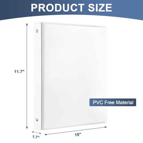 1 Inch 3-Ring Binder with 2 Interior Pockets, Heavy Duty 1" Round Ring Binder Holds 200 Sheets of US Letter Size 8.5'' x 11'' Paper for Office/Home/School (White, 12-Pack)