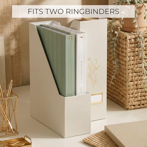 Beige Magazine Holder Set of 3 - Stylish Desk File Organizers by ZICOTO