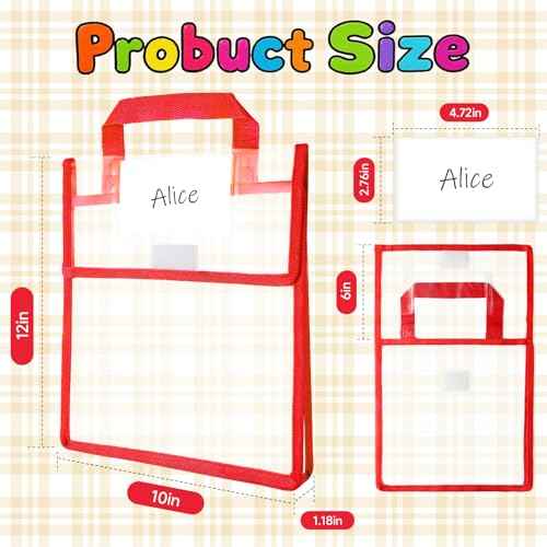 Tdfronien12 Pack Student Clear Book Pouches Bulk with Name Card Pocket and Handles Book Bags for Kids Organizing Storage Waterproof Pouches School Classroom Toys and Office (Bright Color,10 x 12 Inch)