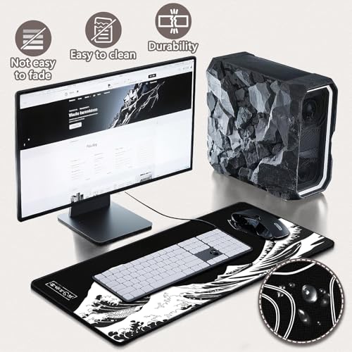 Yuhijoy Black Wave Large Gaming Mouse Pad 31.5 x 11.8 inch Desk Mat for Gaming and Office