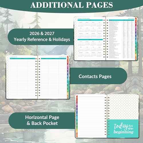 2026 Planner - 2026 Planner Weekly and Monthly, Jan 2026 - Dec 2026, 6.3¡± x 8.4¡±, 2026 Calendar Planner, Twin-Wire Binding, Inner Pocket, Colorful Monthly Tabs, Elastic Closure, Contacts, Holidays
