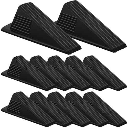 Frienda 12 Pcs Jumbo Door Stoppers Heavy Duty Door Stopper Tall up to 2inch Tall Wedge TPR Large Wedge Stackable Big Rubber Doorstop for Hotel Carpet Hardwood Concrete and Tile (Black)