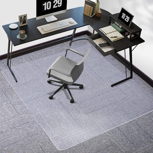 Tydle Chair Mat for Carpet, 60" x 50" Chair Mat for Carpeted Floors, Non-Slip Computer Under Desk Plastic Floor Mat for Work Gaming Chairs, Heavy Duty Carpeted Floor Protector for Home Office (Clear)