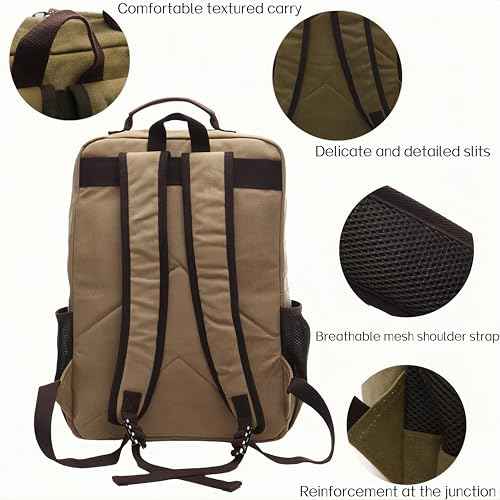 Canvas Backpack for Men Women, Vintage Rucksack Fit 15.6 Inch Laptop Travel Rucksack for Casual Hiking Travel Commute (Khaki)