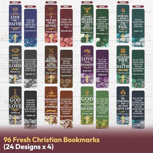 96 Pack Christian Scripture Bookmarks with Bible Verses ? Inspirational Religious Bookmarks for Women & Men, Bulk Christian Gifts for Bible Study, Classroom, Church Supplies