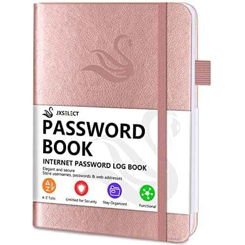 Elegant Password Book with Alphabetical Tabs - Hardcover Password Book for Internet Website Address Login - 5.2" x 7.6" Password Keeper and Organizer w/Notes Section & Back Pocket (Rose Gold)