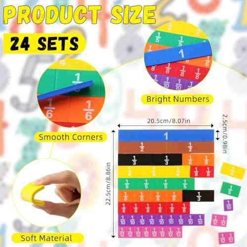 24 Sets Fraction Tiles Set for Math Classroom Fractions Manipulatives Math Learning Manipulatives for Home School Supplies