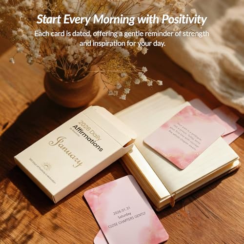 2026 Daily Affirmation Cards, 365 Positive Affirmation Cards for Women & Men, Inspirational Quote Card Divided by 12 Months, Birthday, Christmas & New Year Gifts for Women