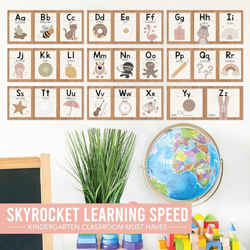 Boho Neutral Alphabet & Number Classroom Wall Decor Set - Educational Posters