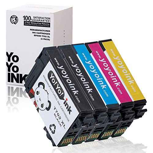 YoYoink 5-Pack Remanufactured Ink Cartridge Replacement for Epson T702XL 702 XL (2 Black, 1 Cyan, 1 Magenta, 1 Yellow)